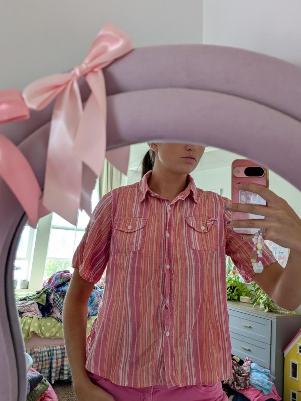 liz & co. Pink Striped Short-Sleeve Button-Down Shirt Size Large